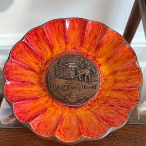 Vintage Disney Orange & Red Ceramic Plate, 8”, 1.5” deep, no chips or cracks